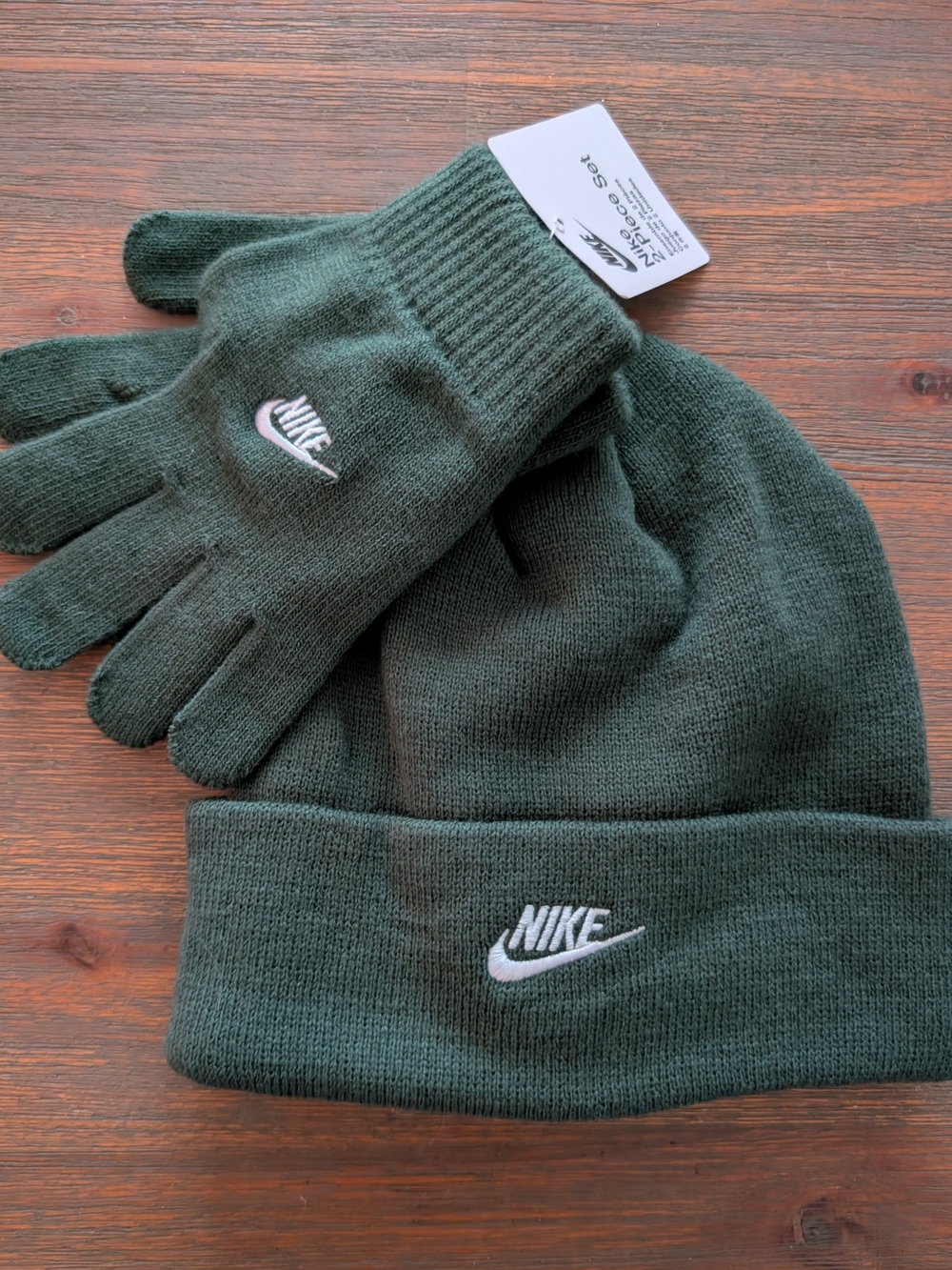 Nike Green Knit Beanie and Glove Set